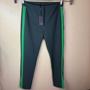 NWT Armani Exchange Black Trousers Green Side Stripe Size 6 Office Business Work